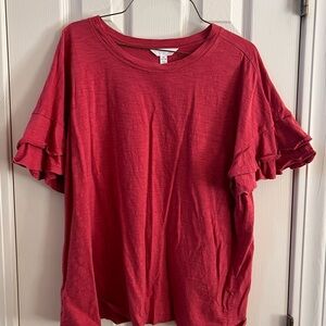 Dressy, burgundy T-shirt with double ruffle sleeves